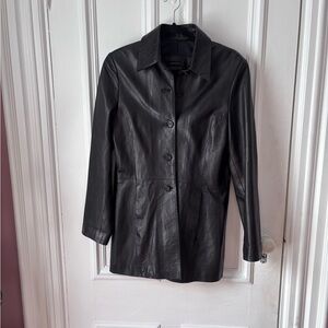 Women’s Vintage Swann by Antonia Rovira Black Leather Lined Pockets Coat Size 10